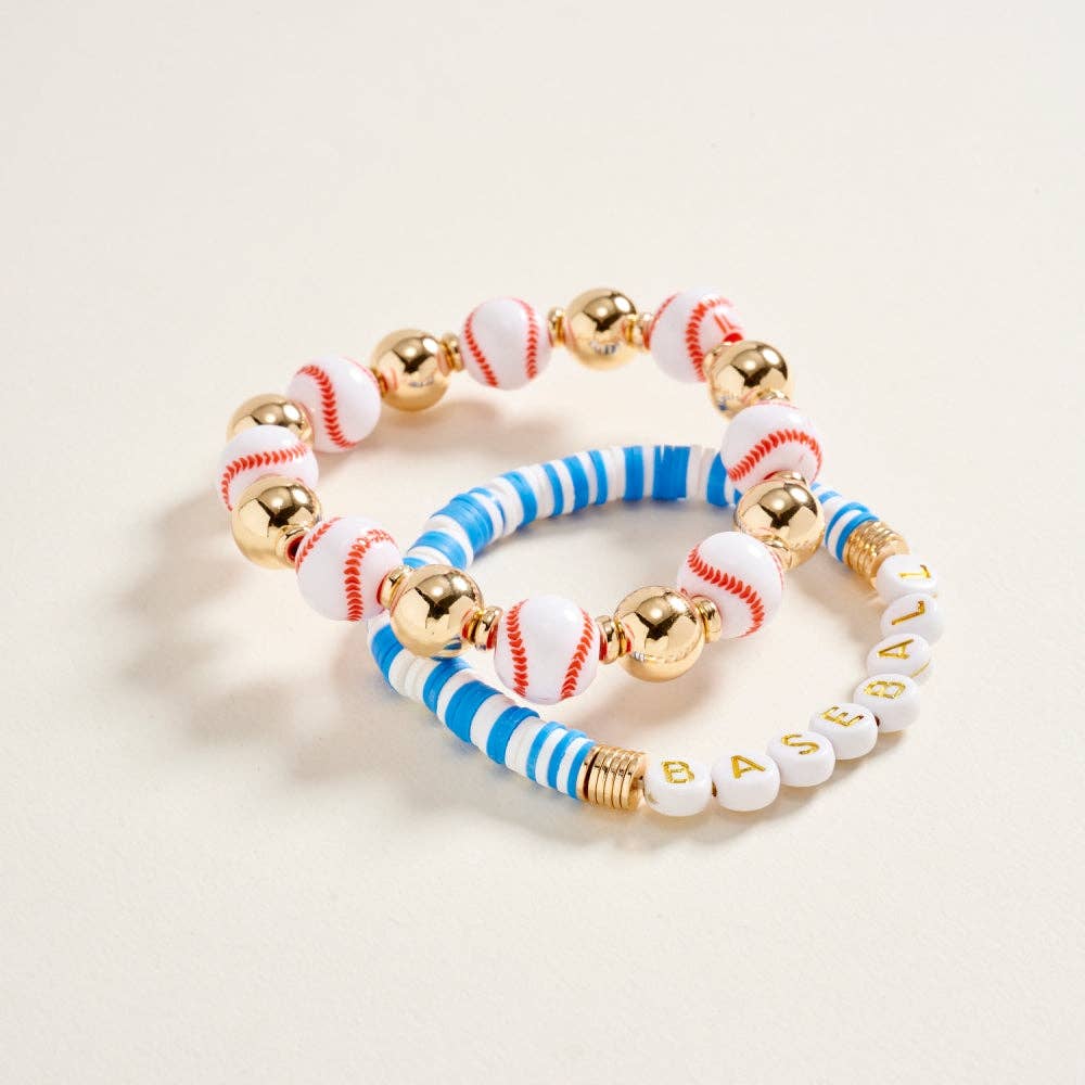 Baseball Beaded Stretch Bracelet Set