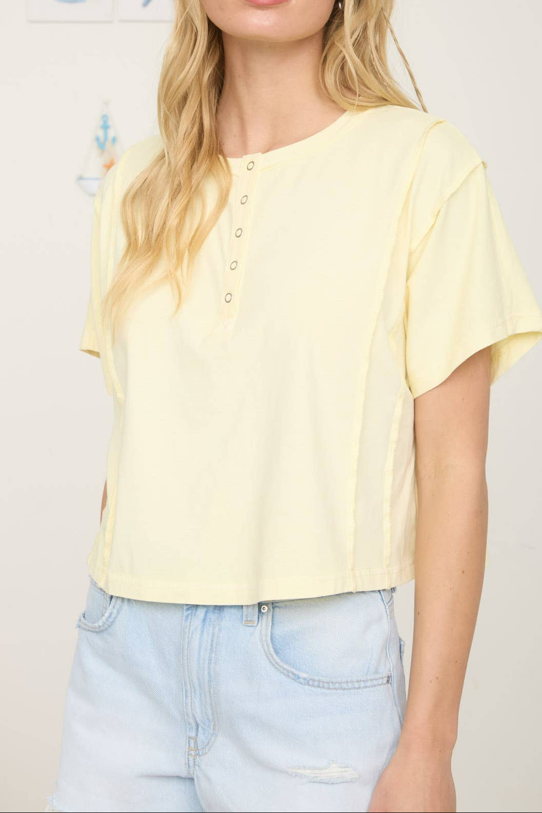 BOXY FIT HENLEY SHORT SLEEVE KNIT TOP