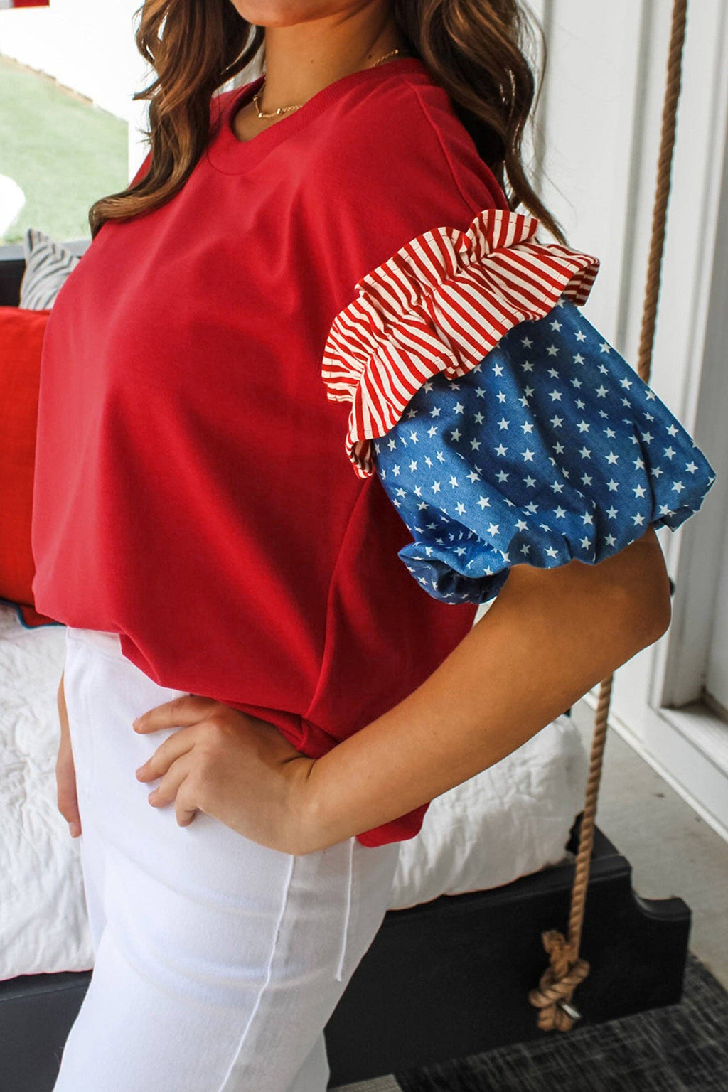 Stars & Stripes Puff Sleeve Top