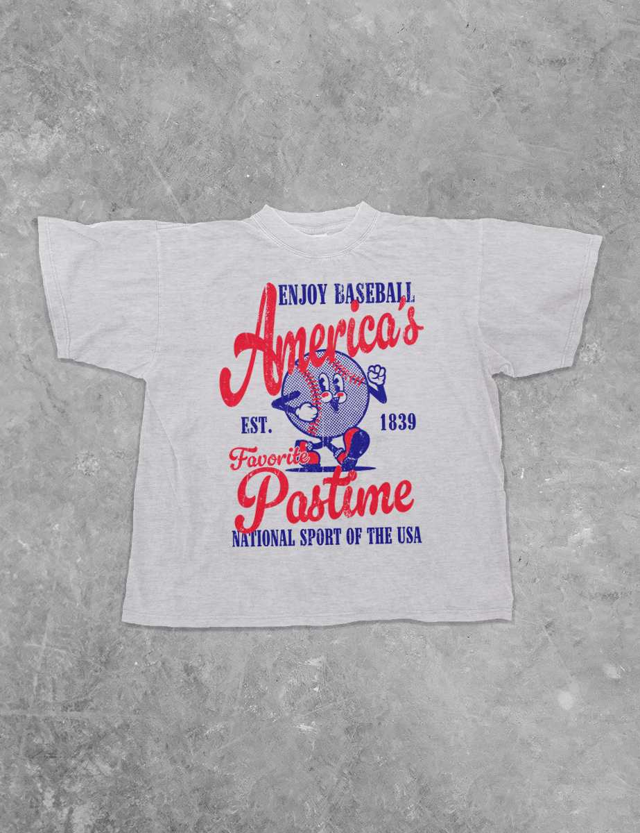 America's Favorite Pastime, Baseball Boxy Cotton TShirt