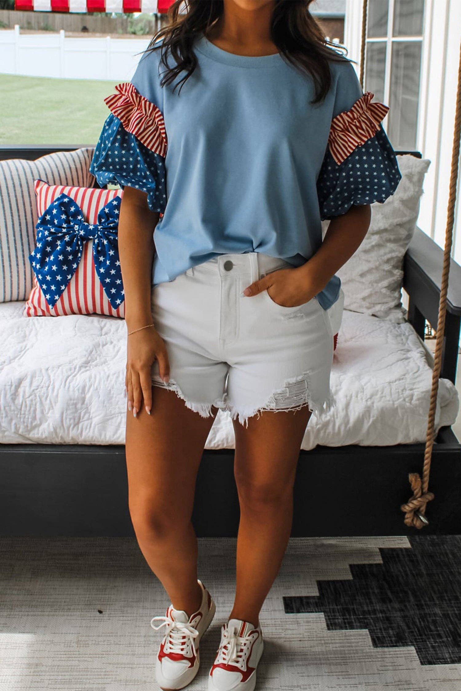 Stars & Stripes Puff Sleeve Top