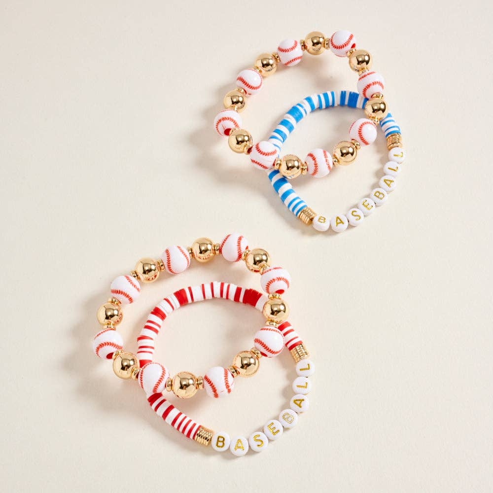 Baseball Beaded Stretch Bracelet Set