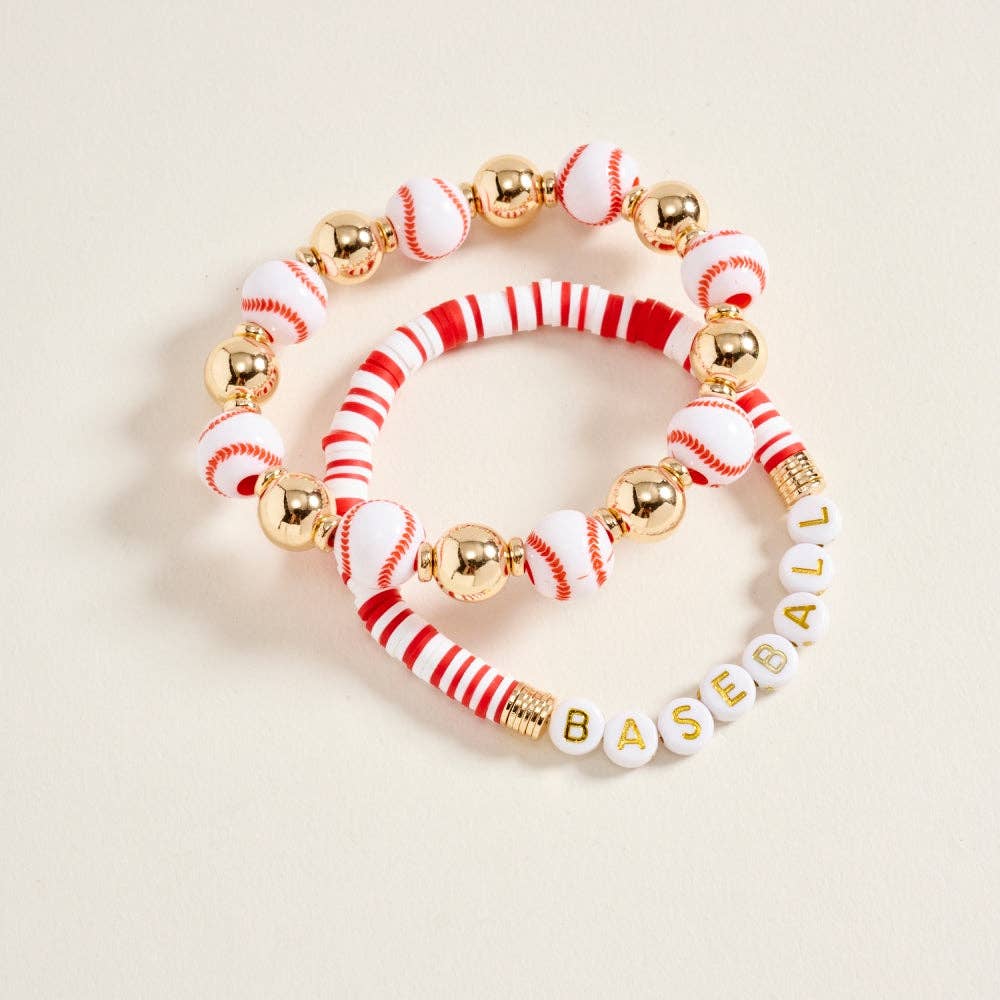 Baseball Beaded Stretch Bracelet Set