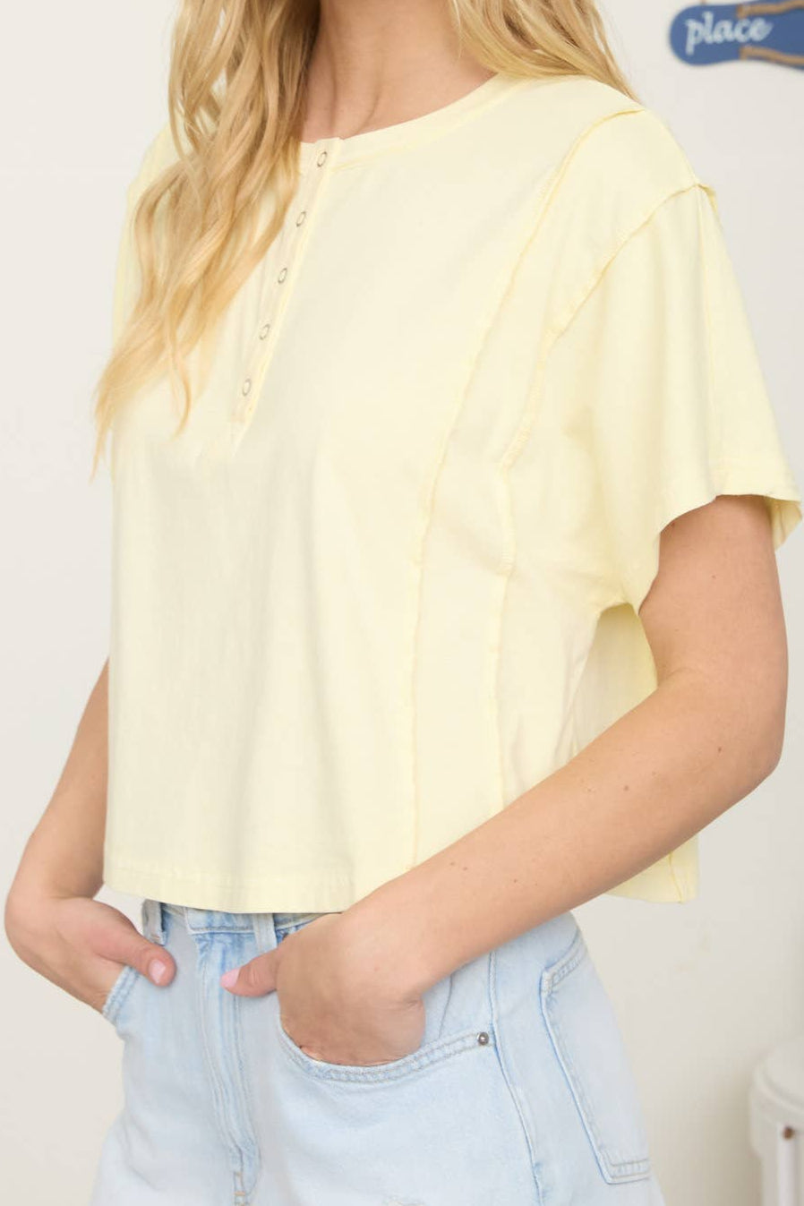 BOXY FIT HENLEY SHORT SLEEVE KNIT TOP