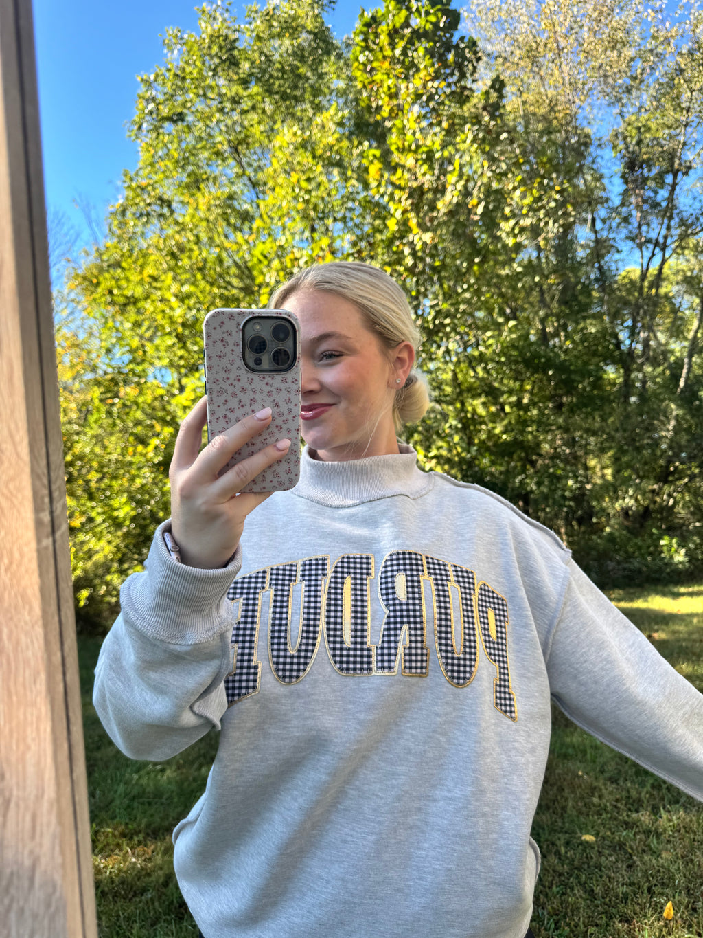 Purdue Gingham Mockneck