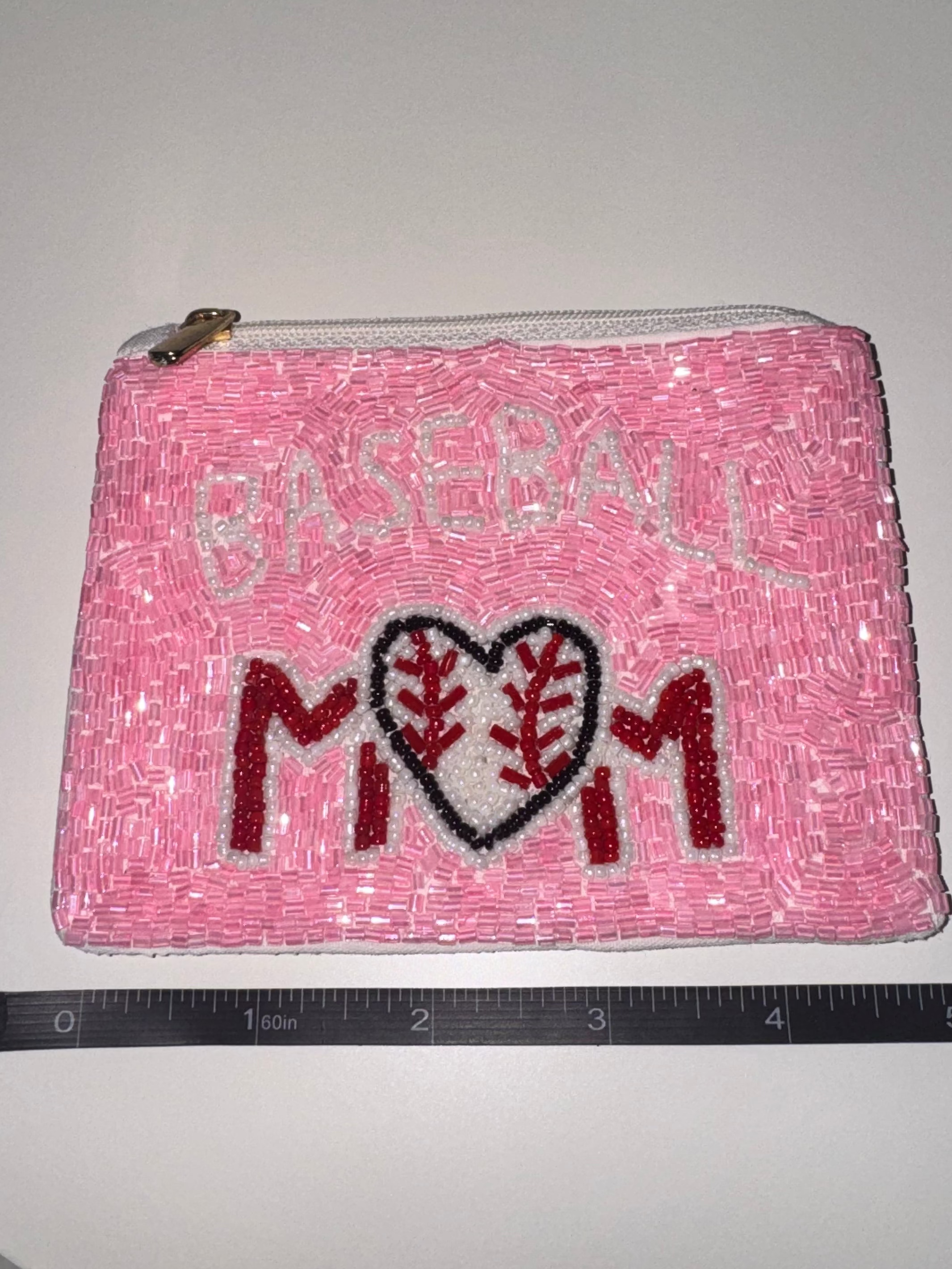 Beaded Baseball Mom Coin Purse