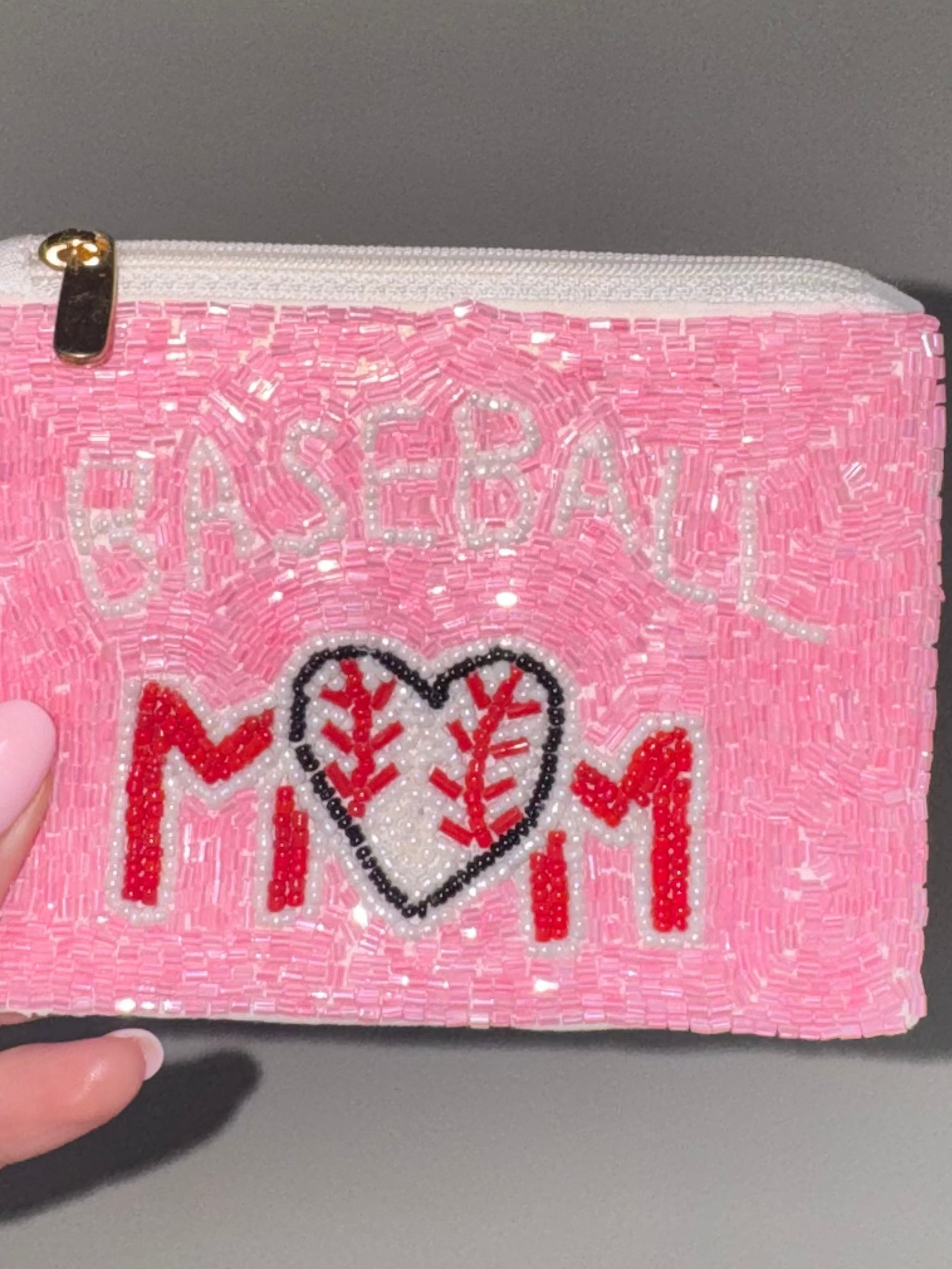 Beaded Baseball Mom Coin Purse