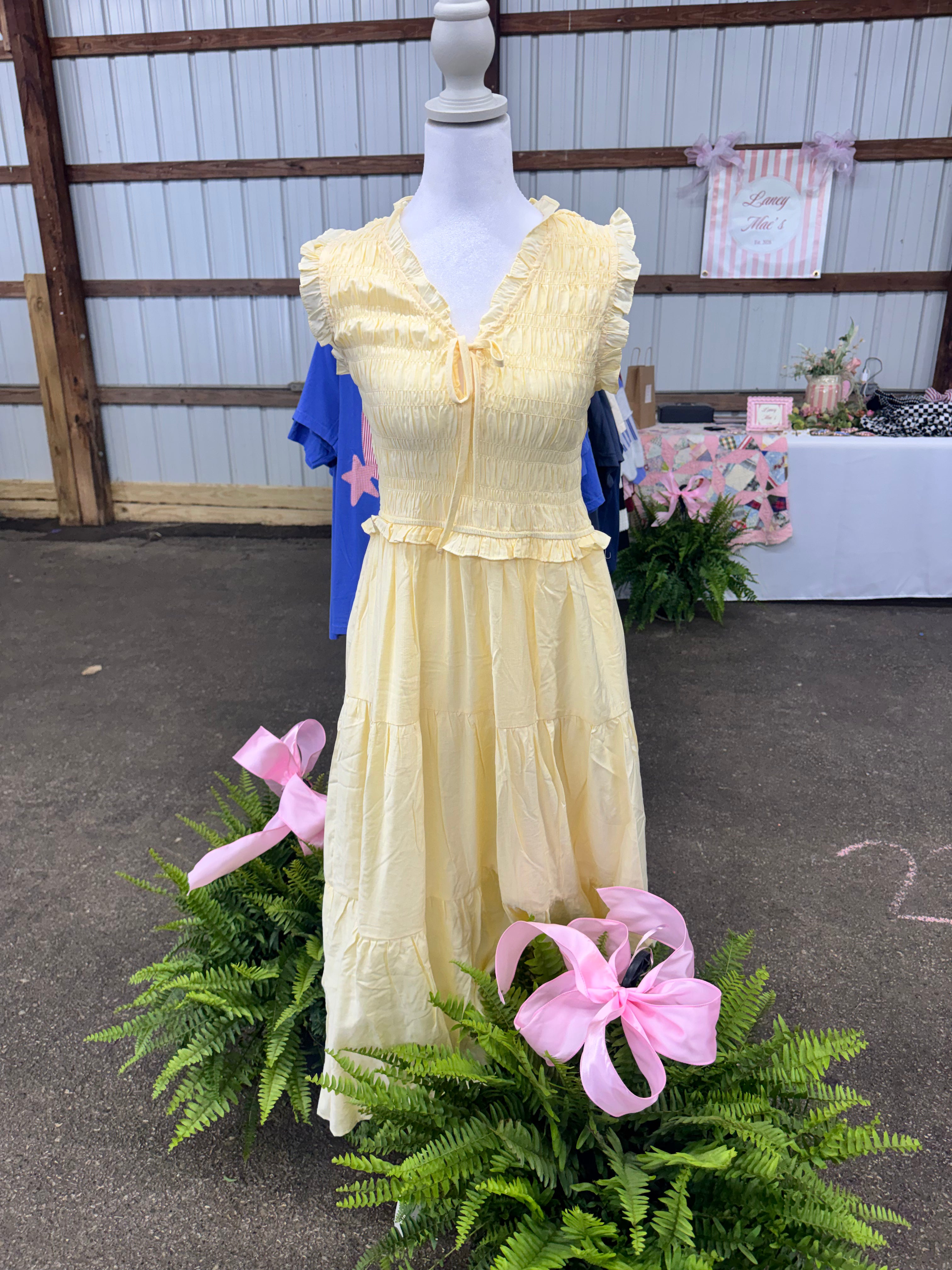 Yellow Smocked Midi Dress