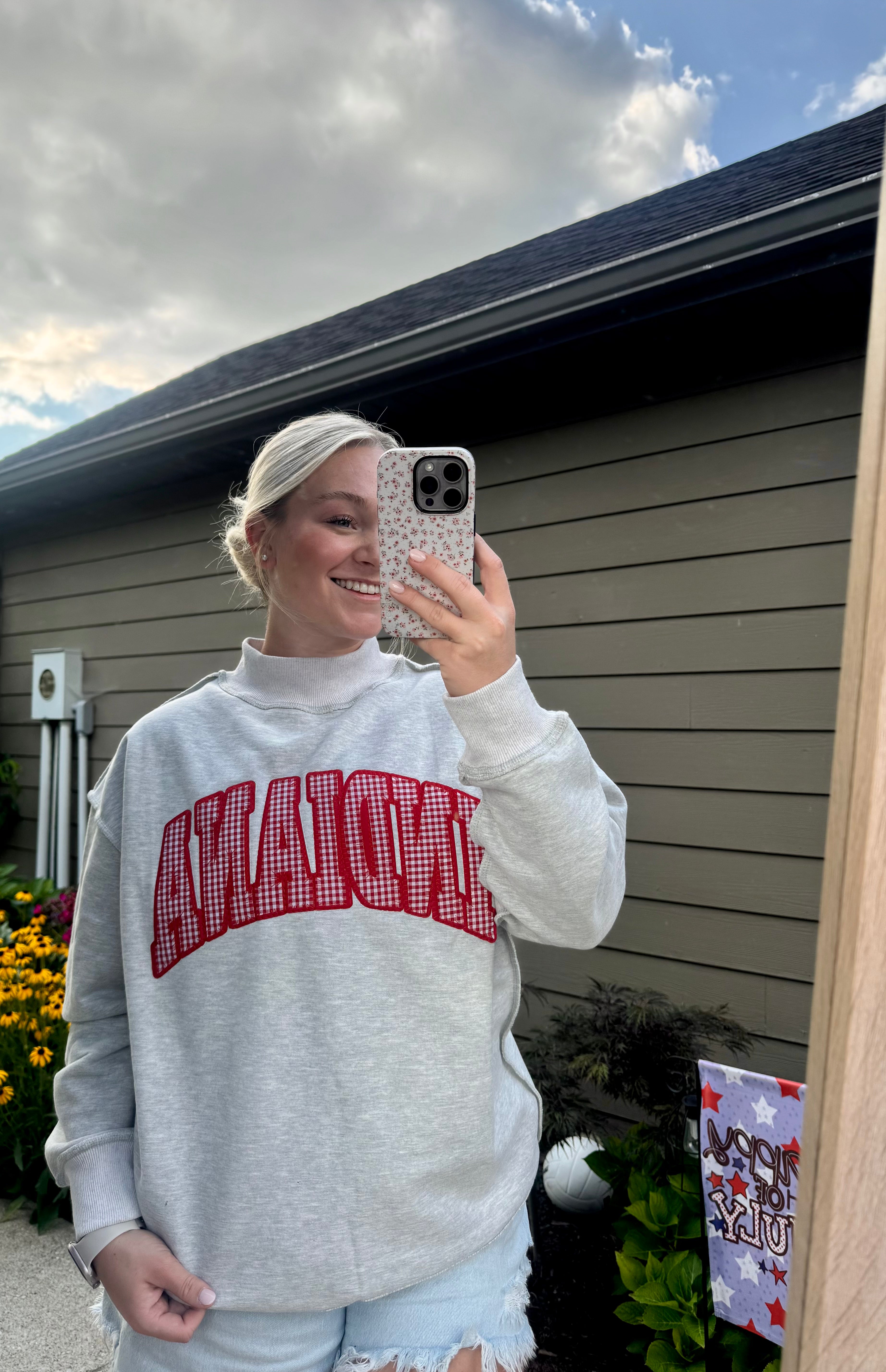 Embroidered Indiana Gingham Mockneck