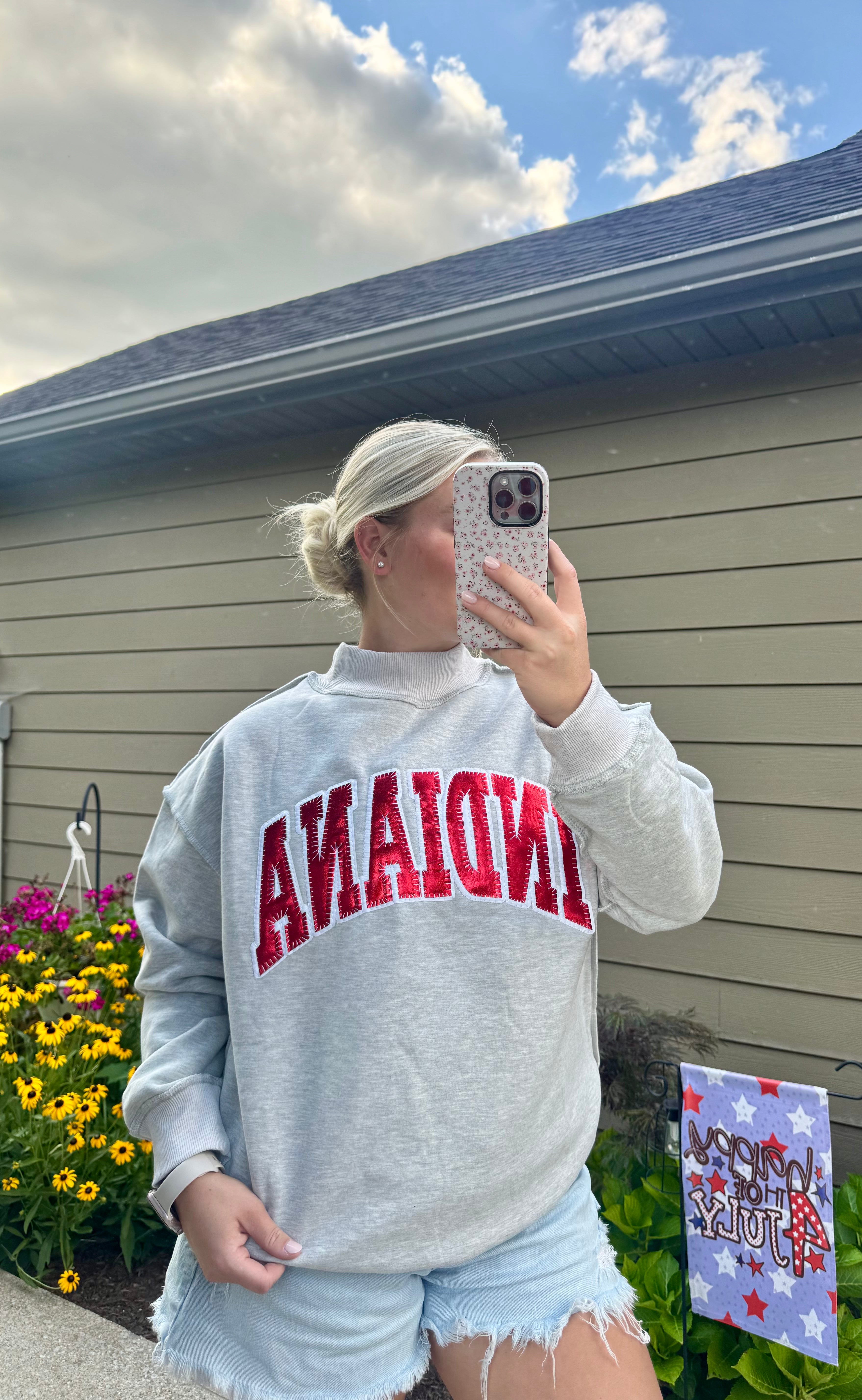 Embroidered Indiana Metallic Mockneck