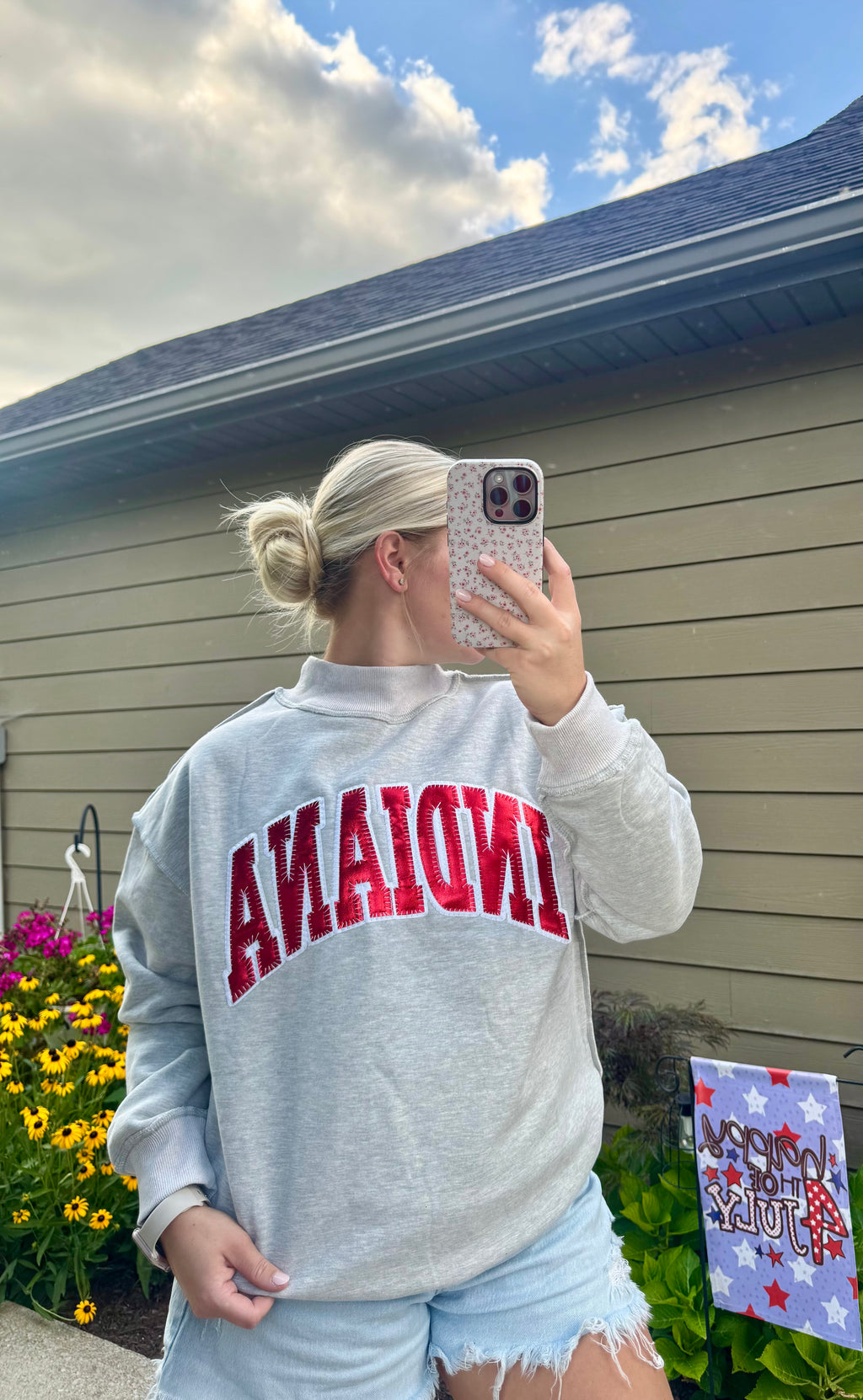 Embroidered Indiana Metallic Mockneck