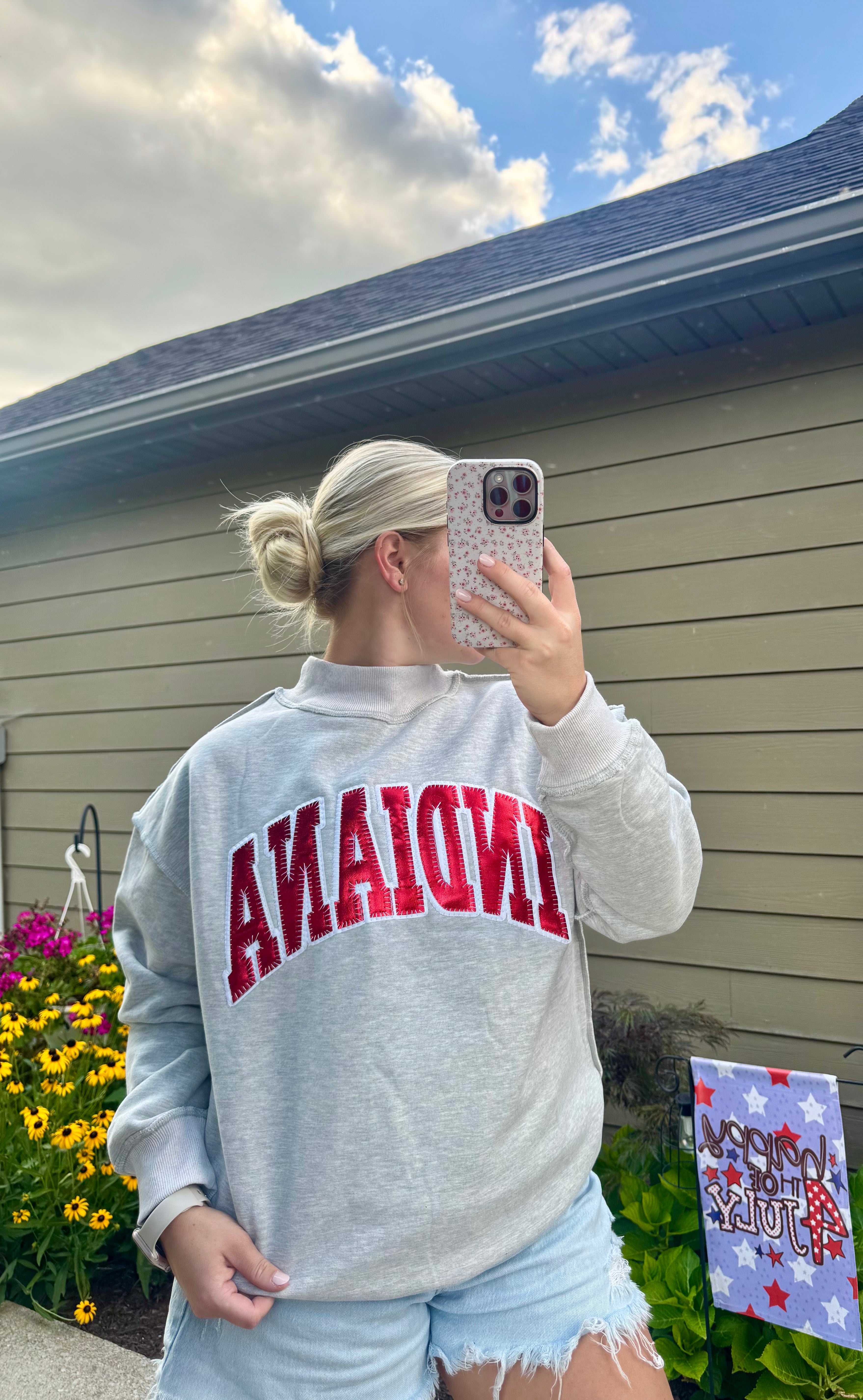 Embroidered Indiana Metallic Mockneck
