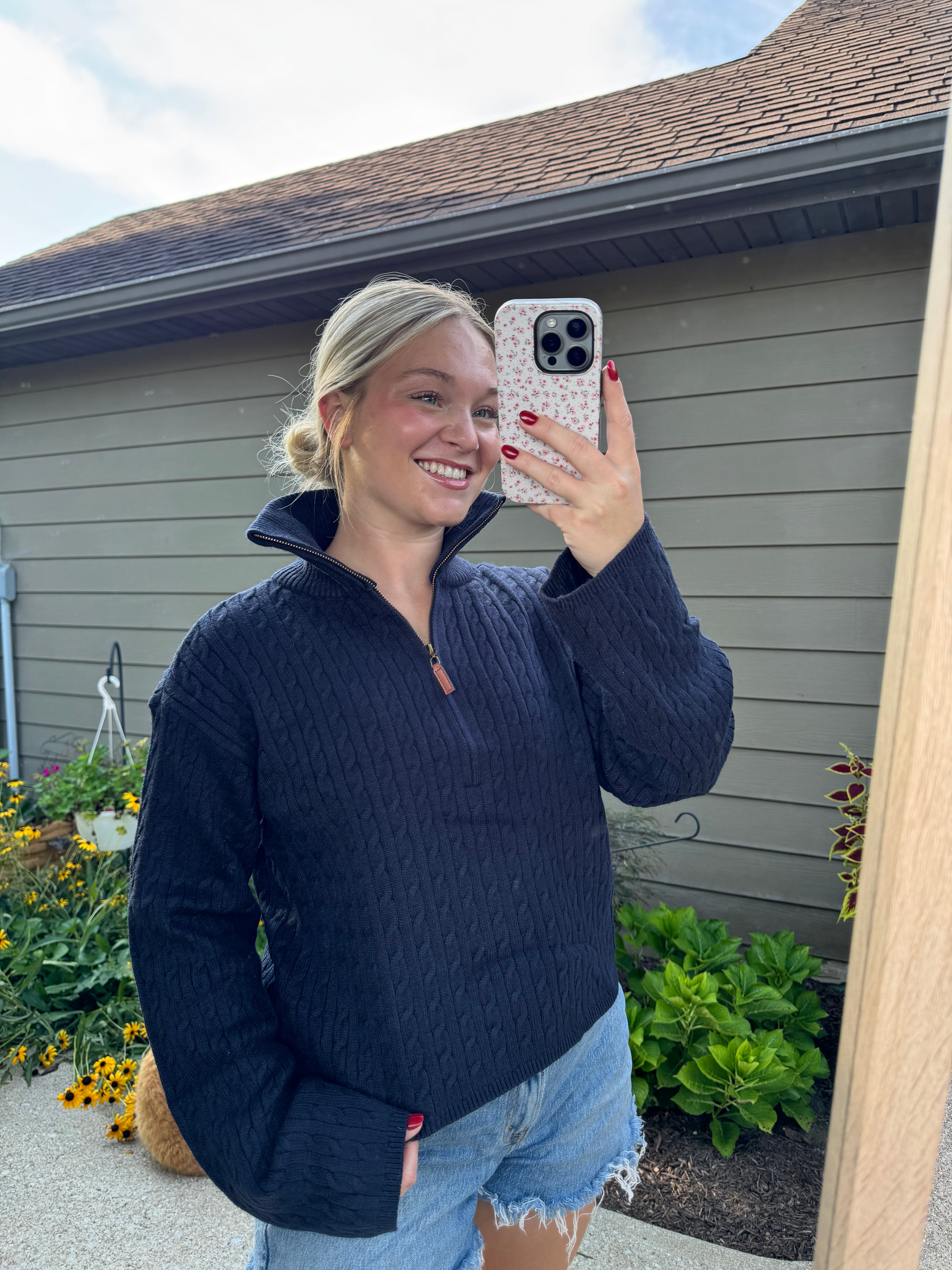 Frankie Half Zip Cable Knit Sweater