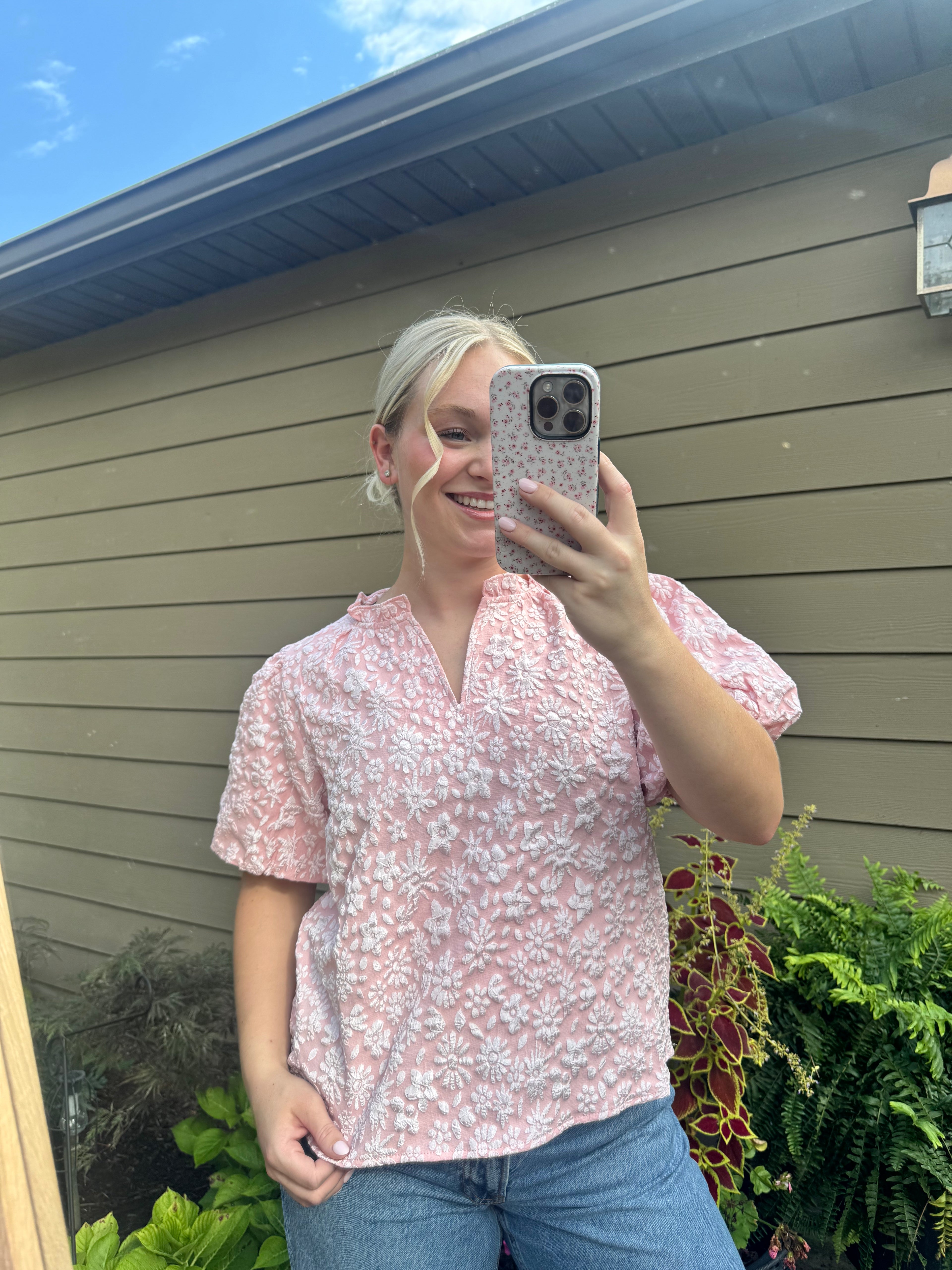 Floral Ruffled V Neck Top