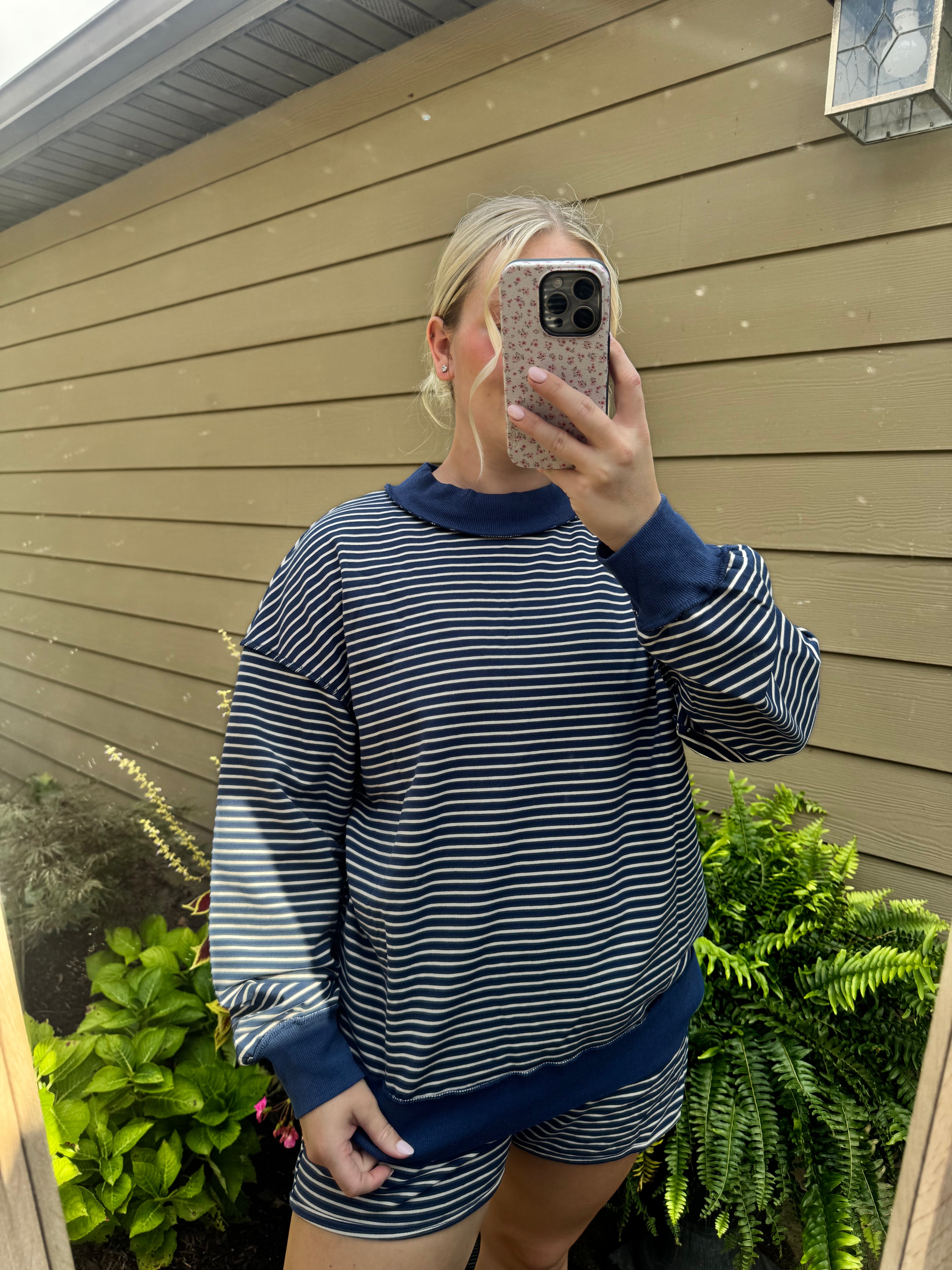 Striped Mock Neck Set