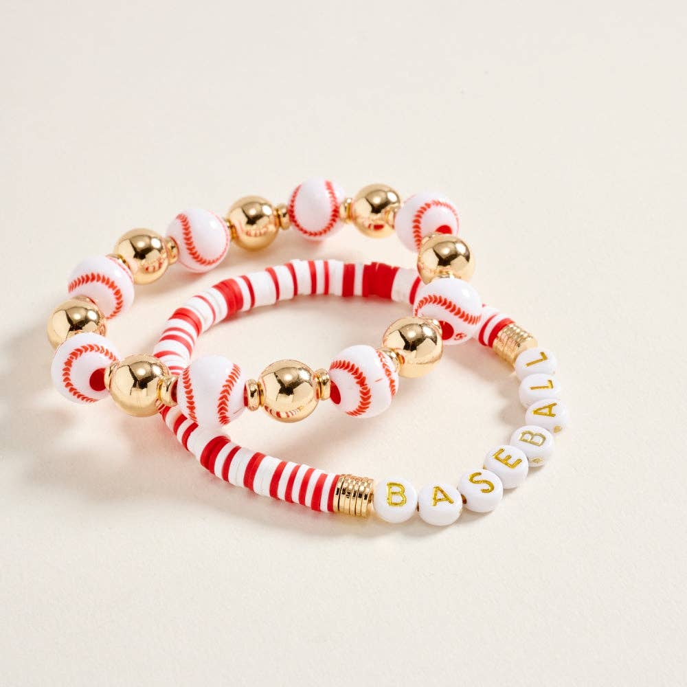 Baseball Beaded Stretch Bracelet Set