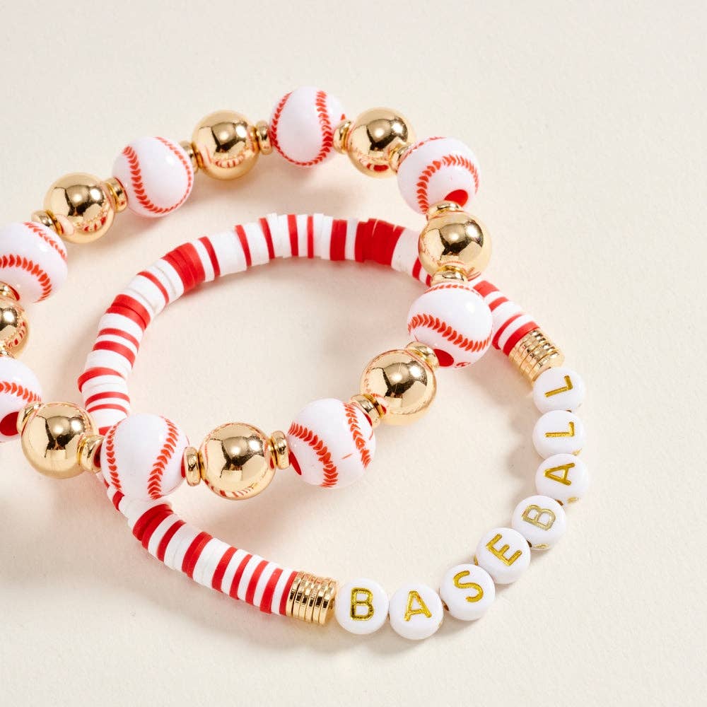 Baseball Beaded Stretch Bracelet Set