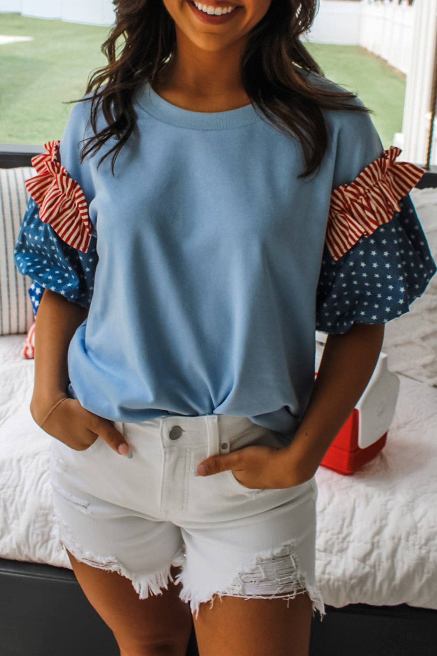 Stars & Stripes Puff Sleeve Top