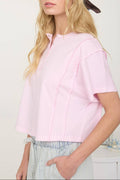 BOXY FIT HENLEY SHORT SLEEVE KNIT TOP