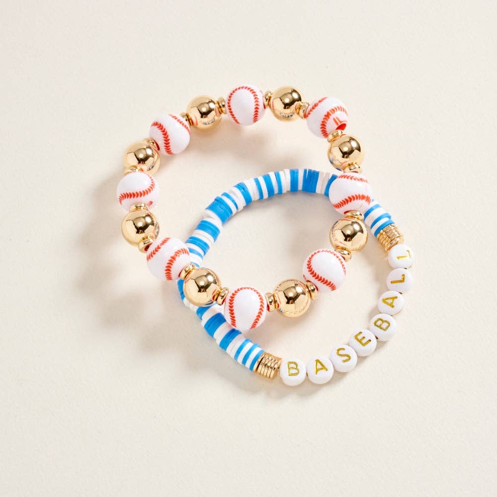 Baseball Beaded Stretch Bracelet Set